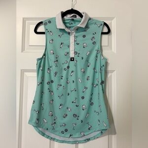 Bad Birdie Mint Green Sleeveless Polo with Cocktail Print
